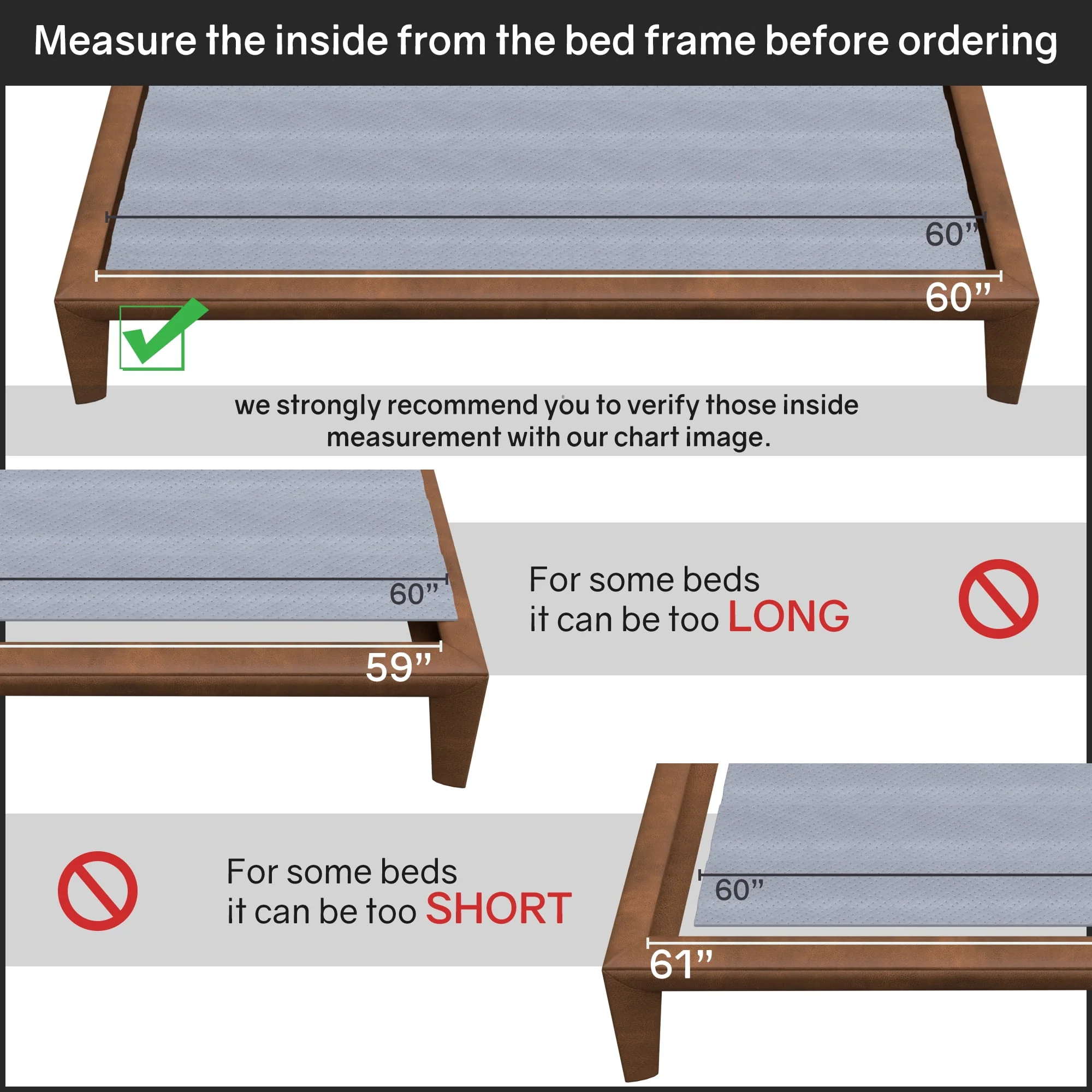 Continental Sleep, 0.75” horizontal Heavy Duty Mattress Support Wood Slats with Cover, Full, Gray