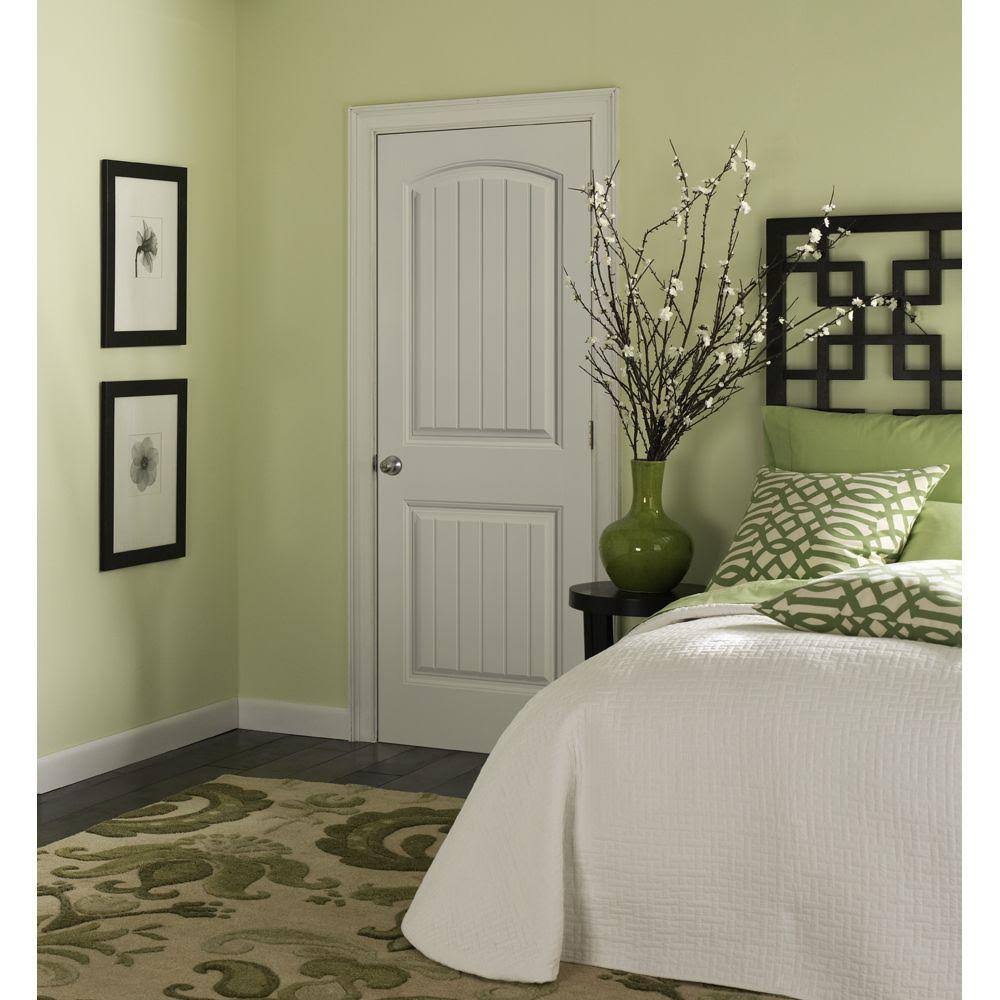 Masonite 28 in. x 80 in. Cheyenne Smooth 2-Panel Camber Top Plank Hollow Core Primed Composite Interior Door Slab