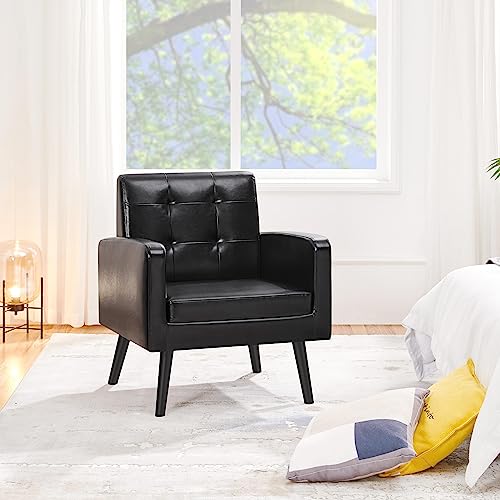 Yaheetech Mid-Century Accent Chairs, PU Leather Modern Upholstered Living Room Chair