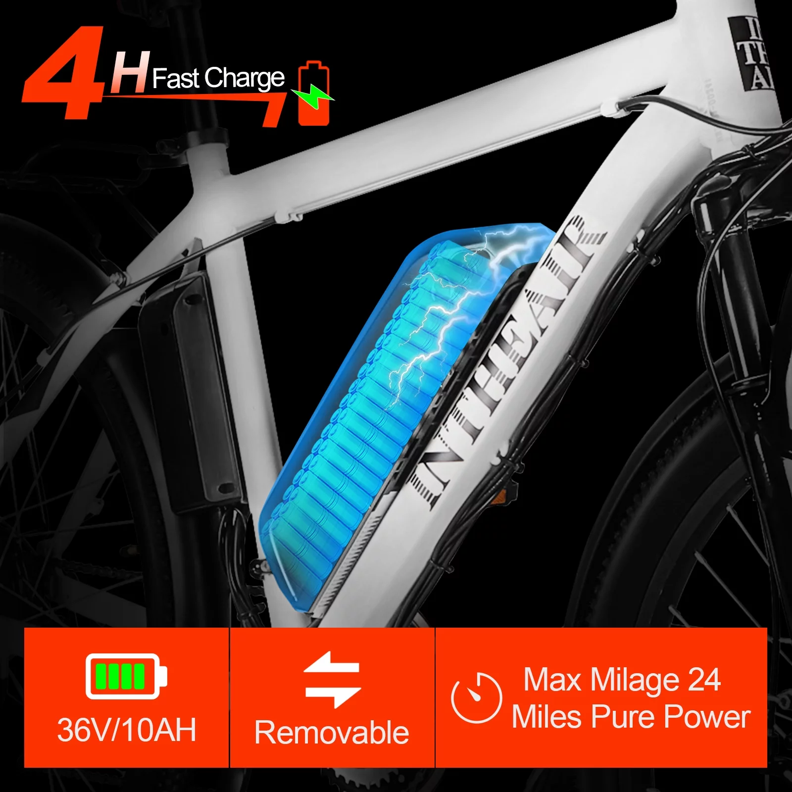 ZNH Electric Bike 26 Electric Mountain Bicycles 350W Motor E bike 21 Speed 36V 10Ah Electric Commuter Bike 20MPH Black Electric Bicycle Ebike