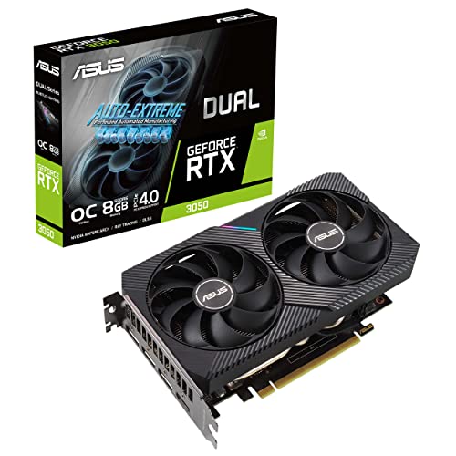 ASUS Dual NVIDIA GeForce RTX 3050 6GB OC Edition Gaming Graphics Card - PCIe 4.0, 6GB GDDR6 Memory, HDMI 2.1, DisplayPort 1.4a, 2-Slot Design