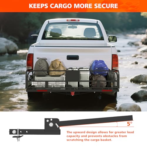 Hitch Mount Cargo Carrier Basket 500 LBS Folding Vehicle Cargo Baskets 60" x 24" x 14" Fits 2" Receiver with 2" Hitch Stabilizer for SUV