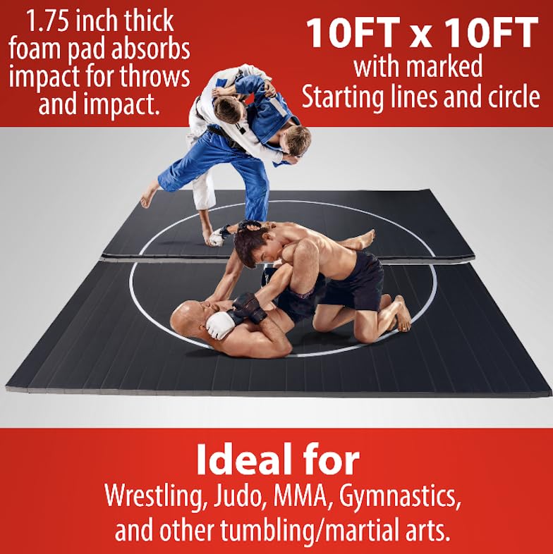 Gold Medal Sports 10' x 10' Wrestling Mat, Jiu Jitsu BJJ & Judo Tatami Mats for Home, Flexi Roll