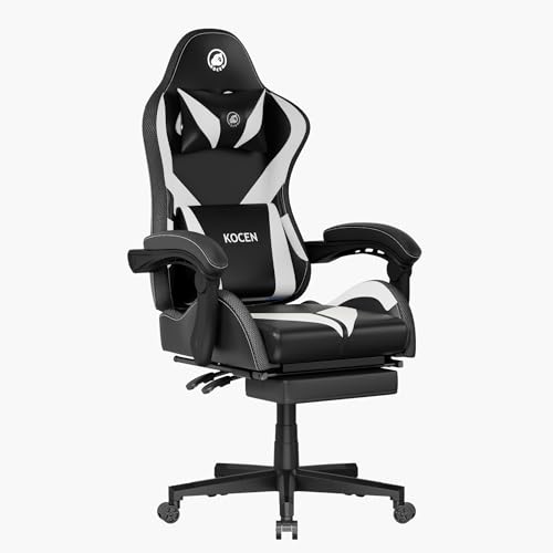 Gaming Chairs for Adults Tall and Kids，Lumbar Support,LED Lights，High Back Reclining Computer Chair with Headrest (Black+Blue)