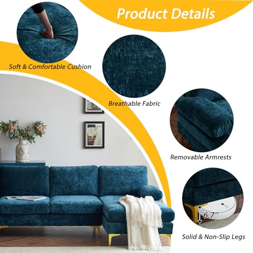 Karl home Convertible Sectional Sofa 110" U-Shape Sofa Couch 4-Seat Couch with Chaise ChenilleFabric Upholstered for Living Room, Apartment, Office