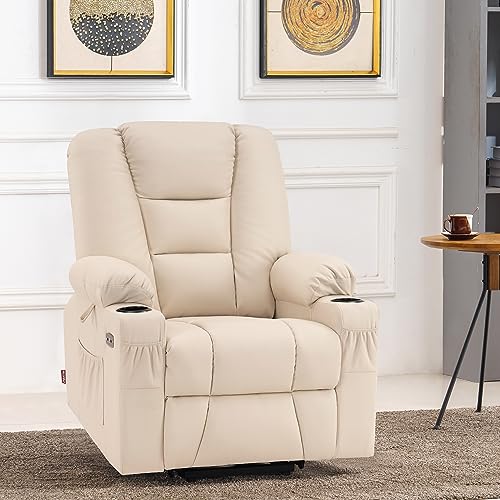 MCombo Small Power Lift Recliner Chair with Massage and Heat for Petite People, Cup Holders, USB Ports, Side Pockets, Faux Leather 7569 (Small