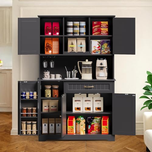 Gizoon 67.7" Kitchen Pantry Cabinet with Microwave Shelf Tall Coffee Bar Cabinet with Storage Kitchen Hutch with Countertop for Dining Room and Craft