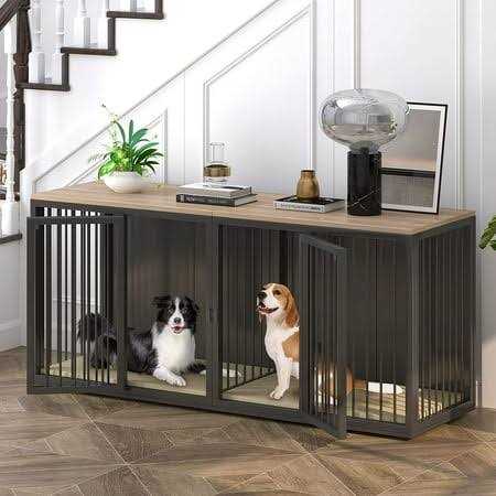 Large Dog Crate Furniture for 2 Dogs Linor Wooden Dog Crate Table with Double Doors - Pet Supplies online store