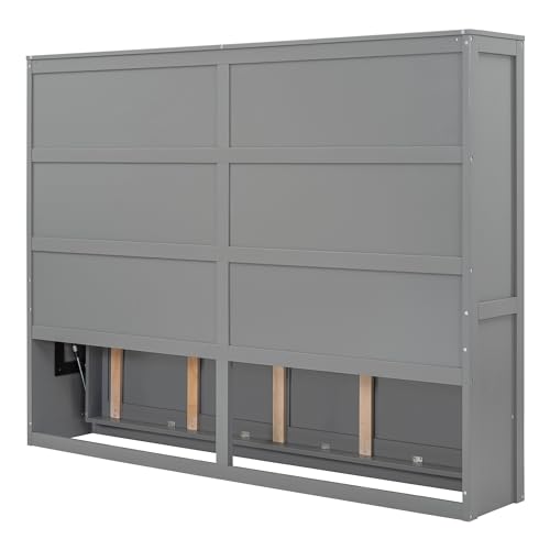Harper & Bright Designs Full Size Murphy Bed Wall Bed with Storage Cabinets, Space-Saving for Multipurpose Guest Room Bedroom or Home Office, Gray