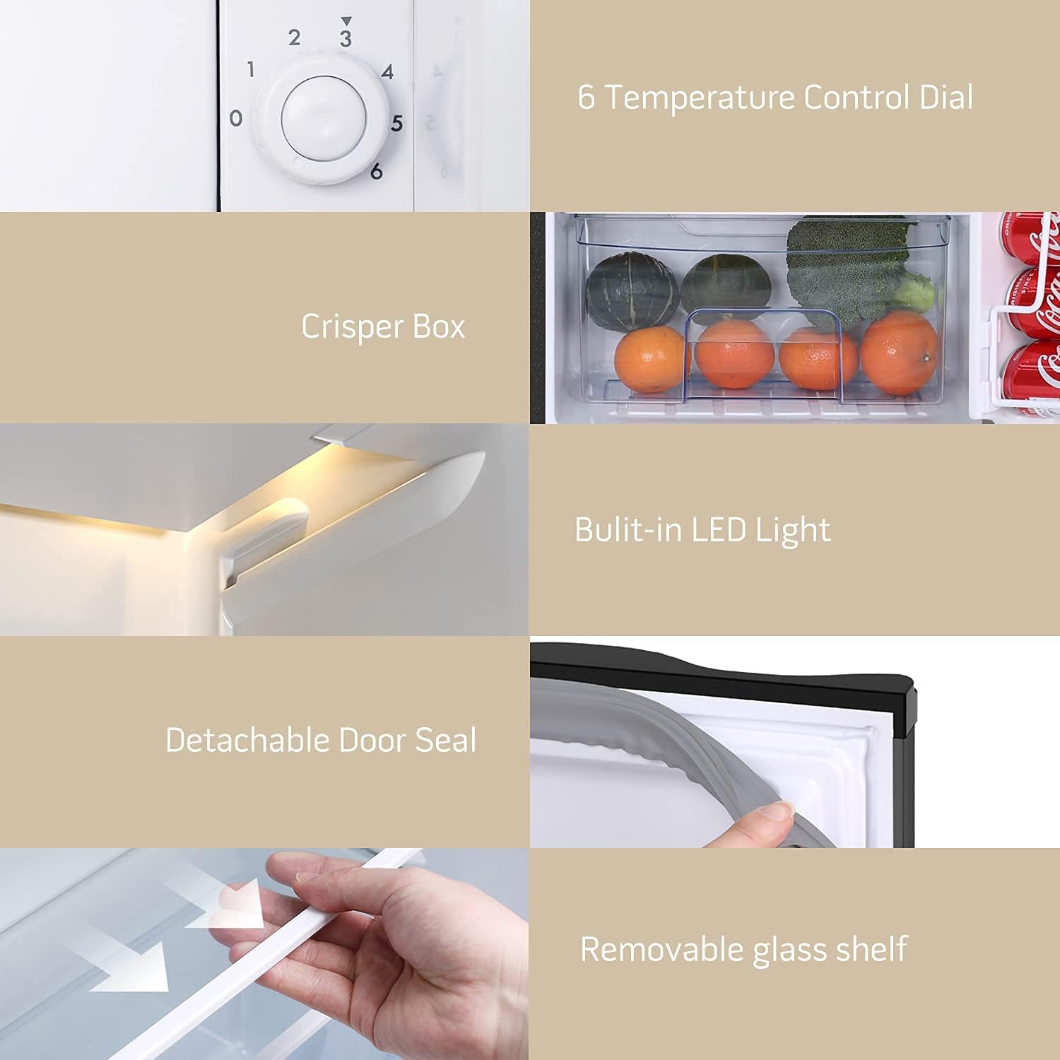 3.2 Cu.Ft Mini Fridge with Freezer, Single Door Small Refrigerator, 6 Settings Mechanical Thermostat, One-Touch Defrosting System, Energy Saving