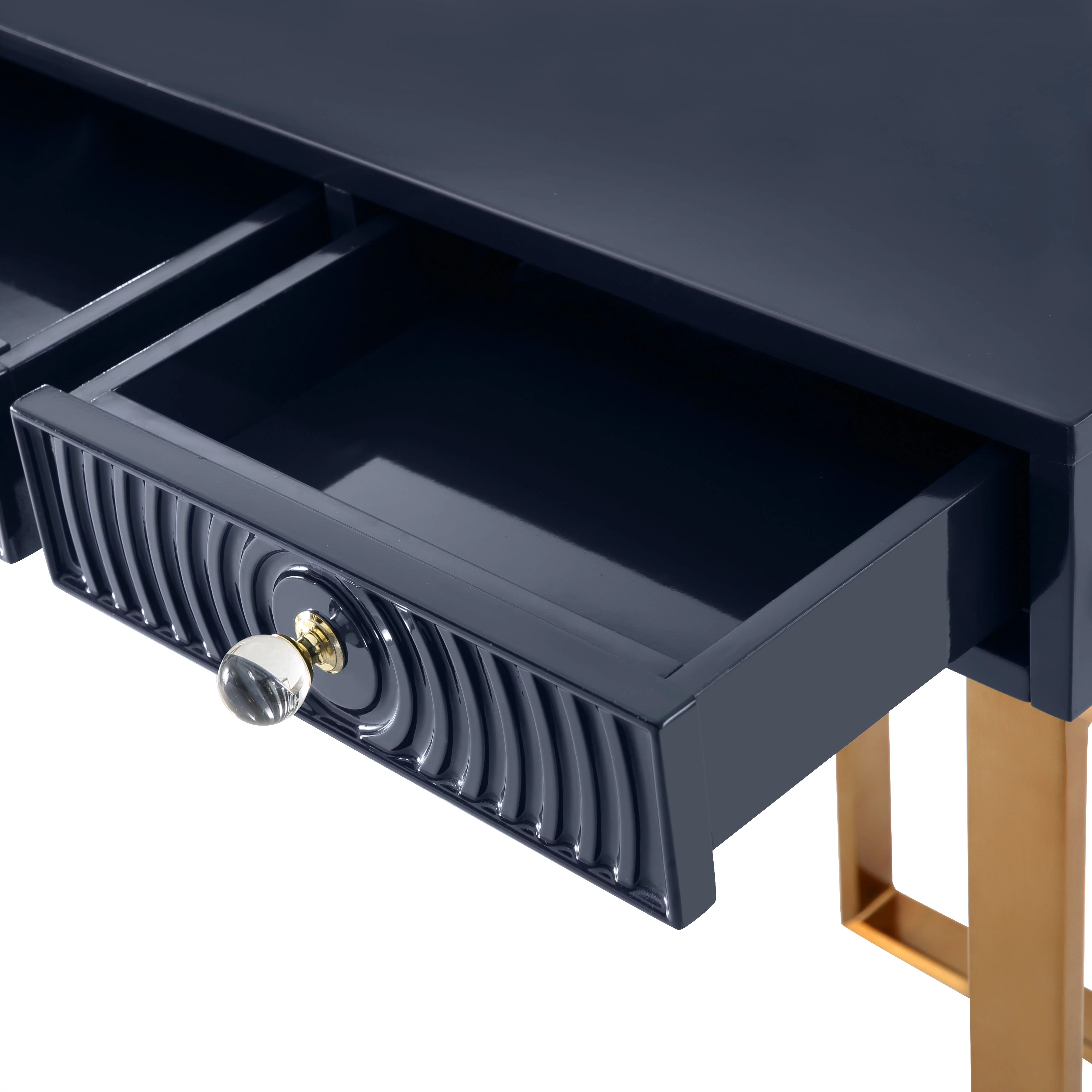 TOV Furniture Janie Blue Lacquer Office Desk With Gold Legs