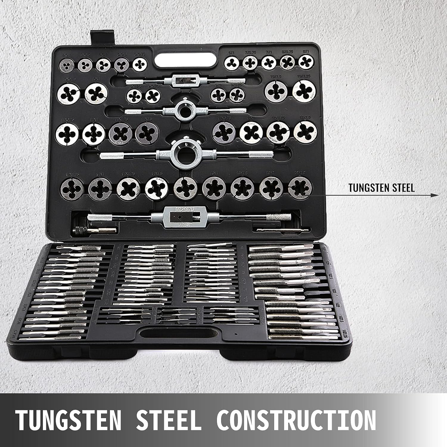 Happybuy 110Pcs Tap & Die Set Tungsten Steel Titanium Tap & Die Metric Tool Tap & Die Combination Set For Cutting External & Internal Threads Pack of