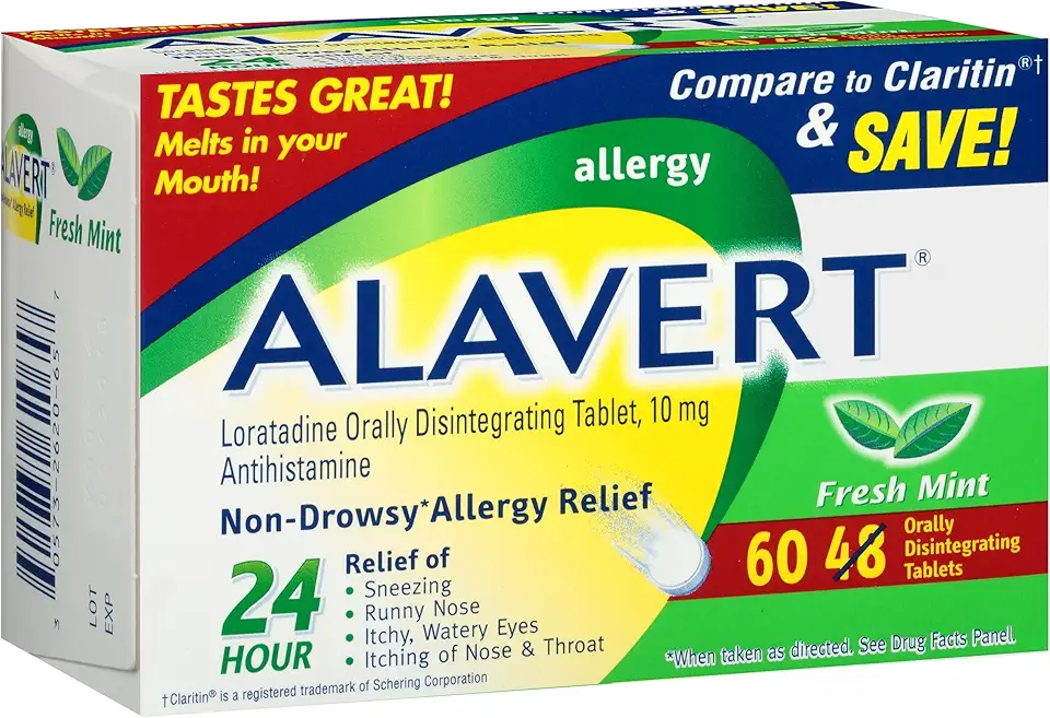 Allergy 24-Hour Relief, Flavor Orally Disintegrating Tablets, Non-Drowsy, Antihistamine, Fresh Mint, 60 Count - Kansas Nuitrition - HNZSDS