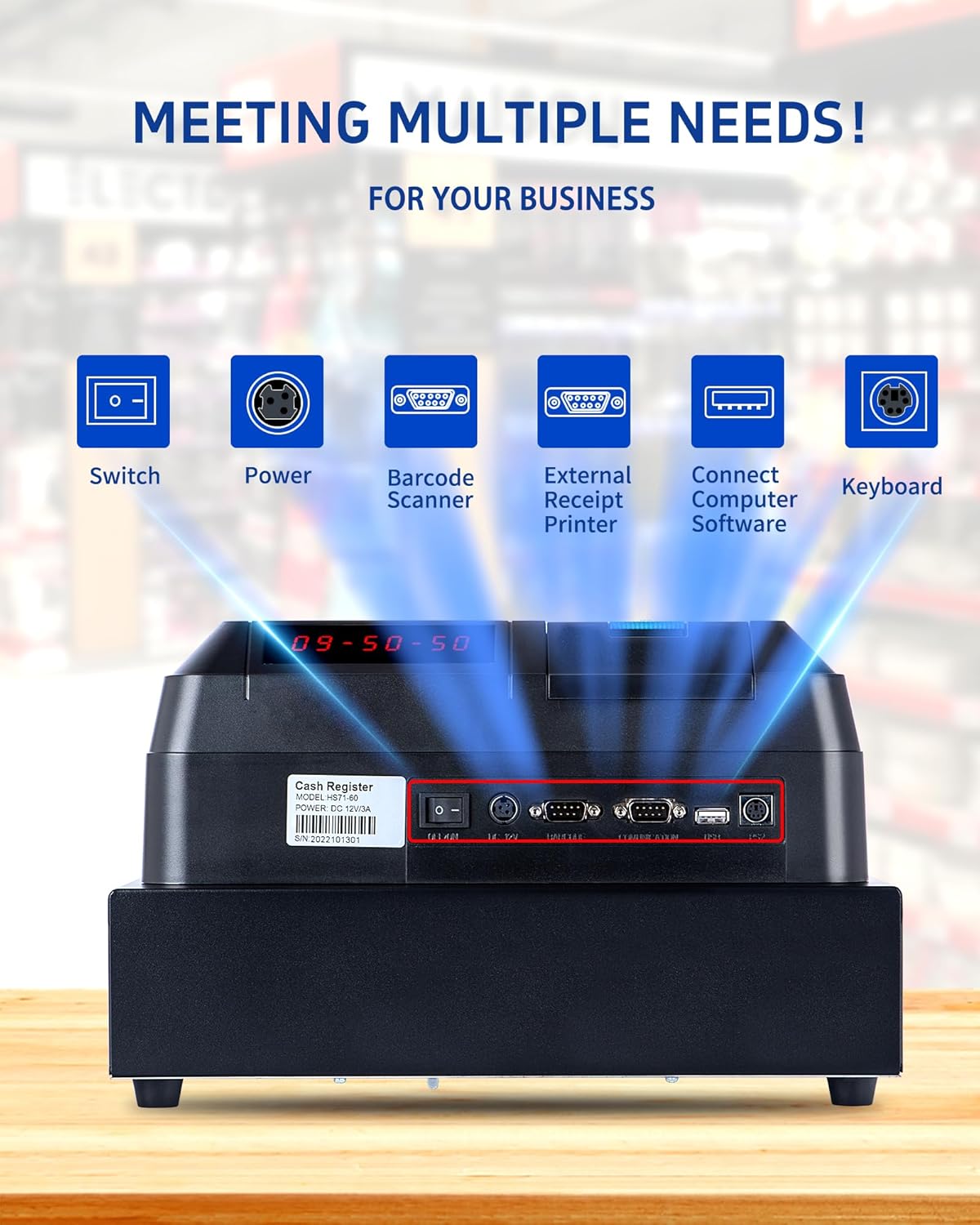 Cash Register for Small Businesses with Cash Drawer& Built-In Receipt Printer, Electronic Cash Registers with Dual Display for Cashier and Customer