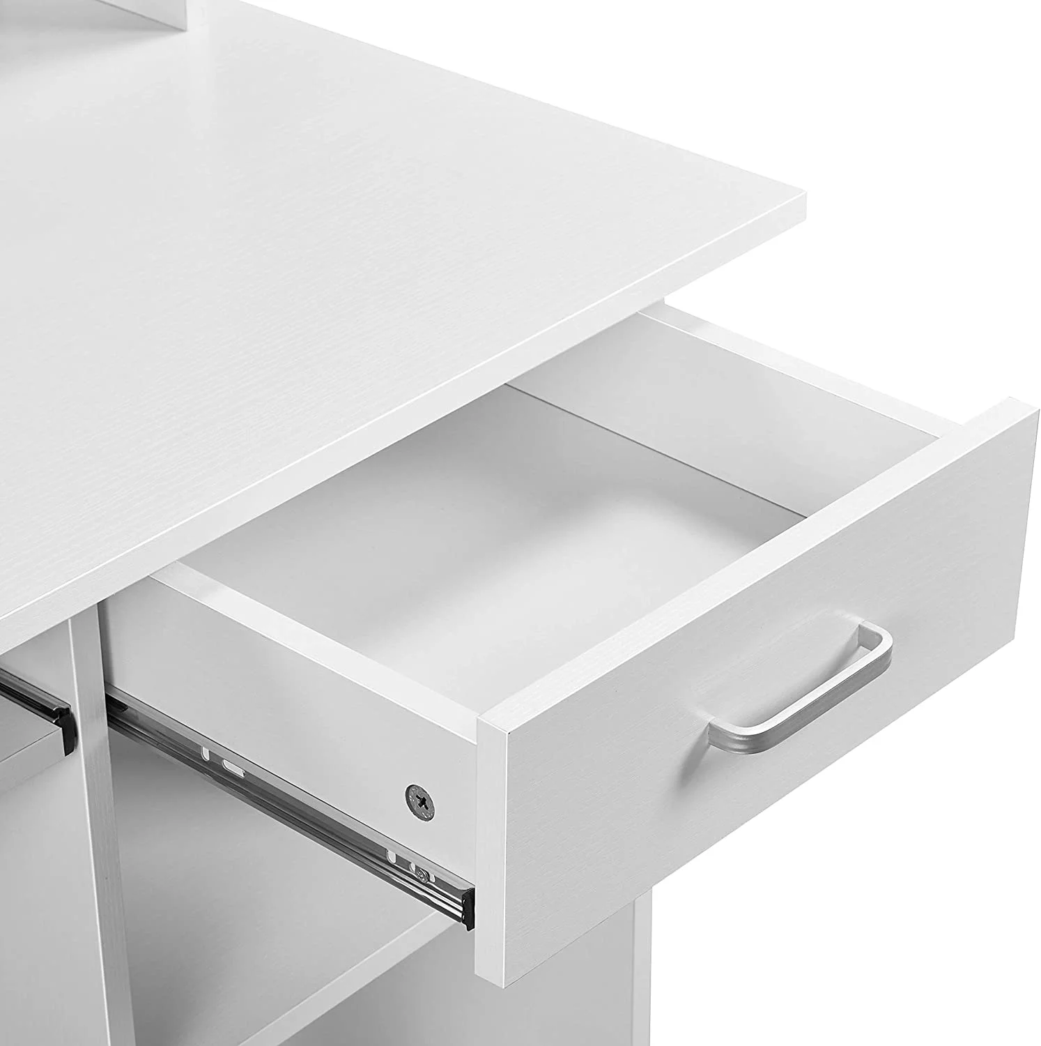 Home Office Wood Computer Desk with Keyboard Tray and Drawers, Students Writing Table with Storage Drawers & Hutch, Modern PC Laptop Desk