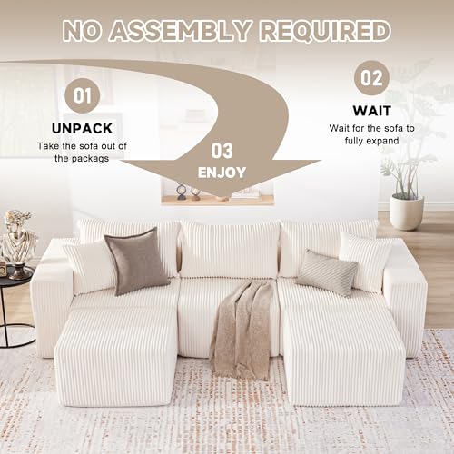 107.4" Cloud Couch Sectional, Modular Sofa with Deep Seat, Plush Corduroy L Shaped Boneless Couch, Convertible Sectional Couches for Living Room