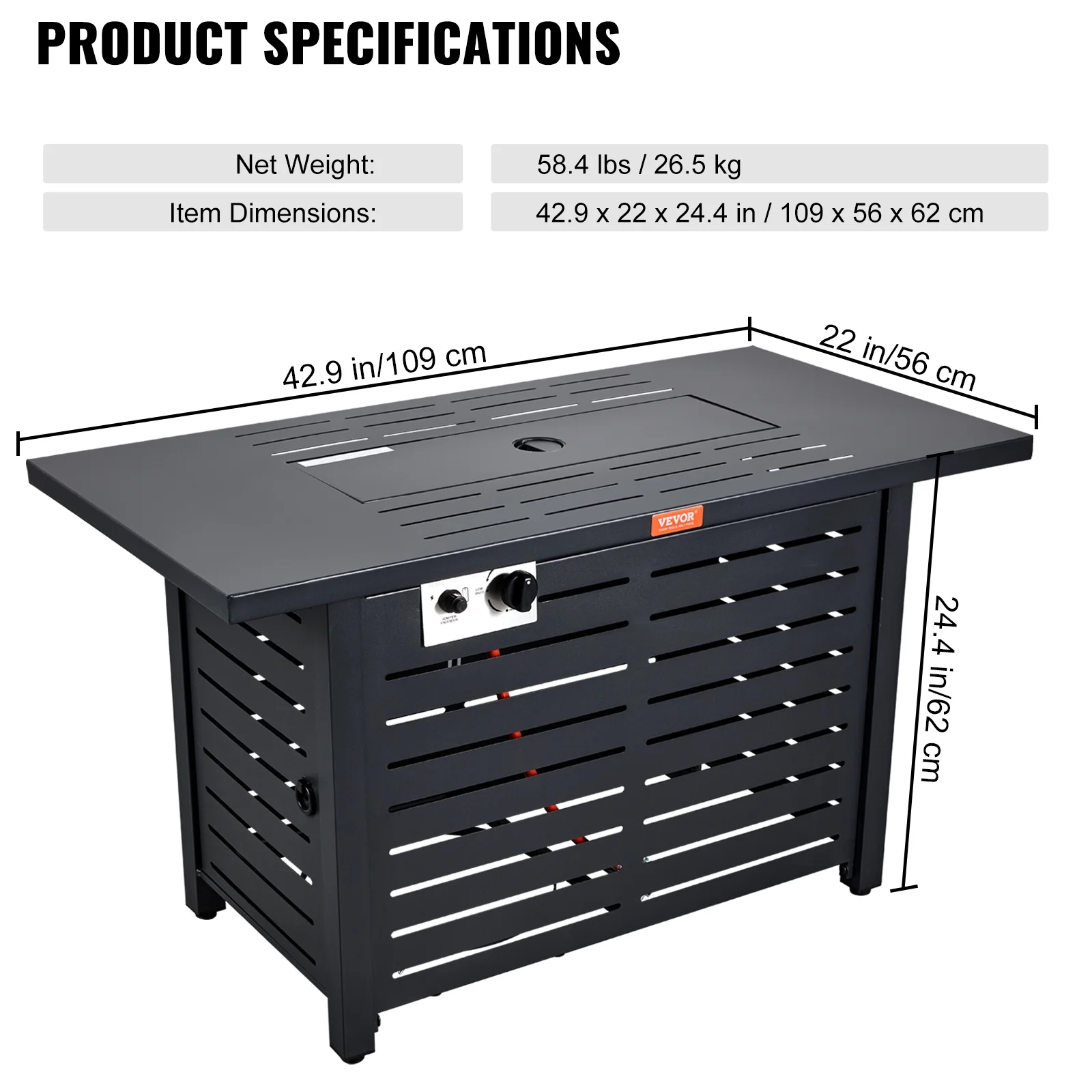 BENTISM 43" Outdoor Propane Gas Fire Pit Table 50000 BTU w/ Glass Tabletop & lid