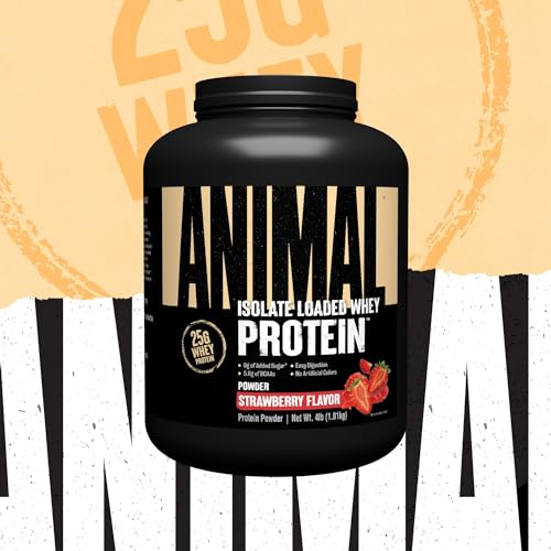 Animal Whey Isolate Protein Powder - Loaded for Pre & Post Workout Muscle Builder and Recovery with Digestive Enzymes for Men & Women - 25g Protein