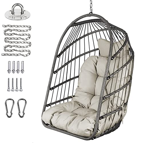 Chihee Egg Chair Foldable Wicker Rattan Hanging Chair Swing Chair Indoor Outdoor Patio Wicker Chair Hammock Chair with Stainless Steel Hanging Kit