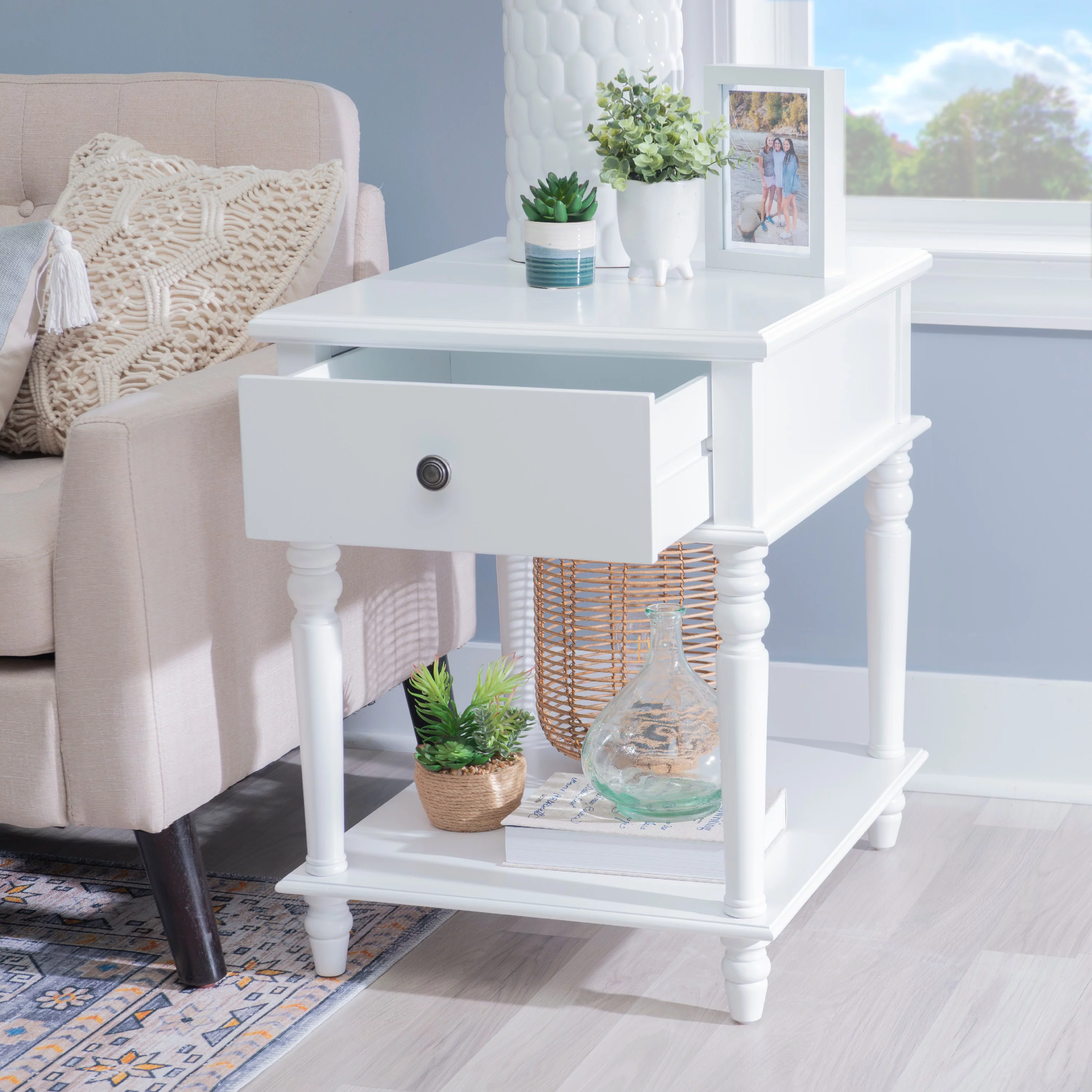 Powell Victoria Single Drawer Indoor Accent Side Table, 26" Tall, White