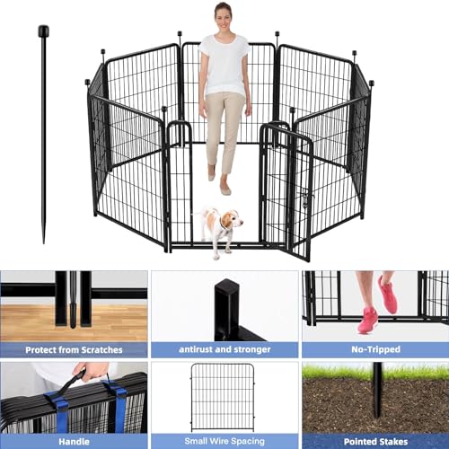 ADAVIN Tall Garden Fence with Gate, 48 in(H) 8 Panels Heavy Duty Iron Metal Animal Barrier Fence, Indoor Dog Playpen, Temporary Fencing