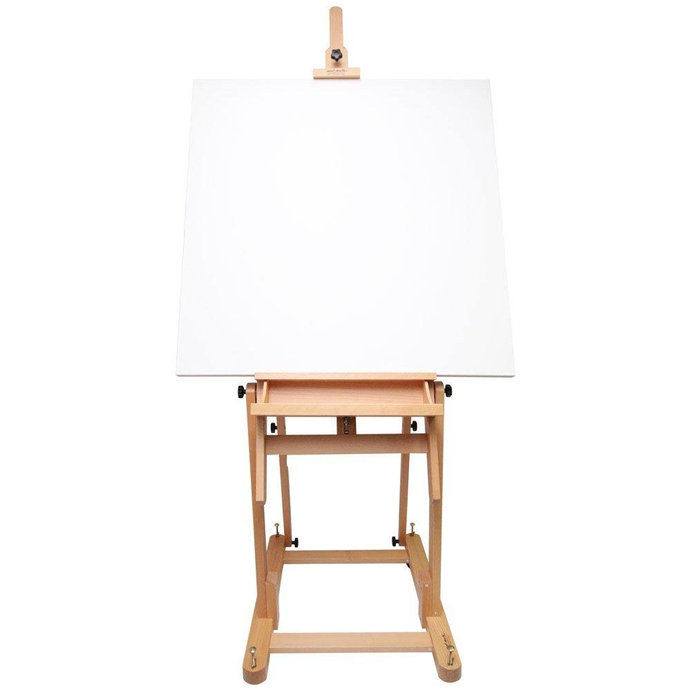 Mont Marte Tilting Studio Wooden Floor Easel. Height Adjustable Extra Large H-Frame Featuring A Large Tilt Range. Castor Wheels