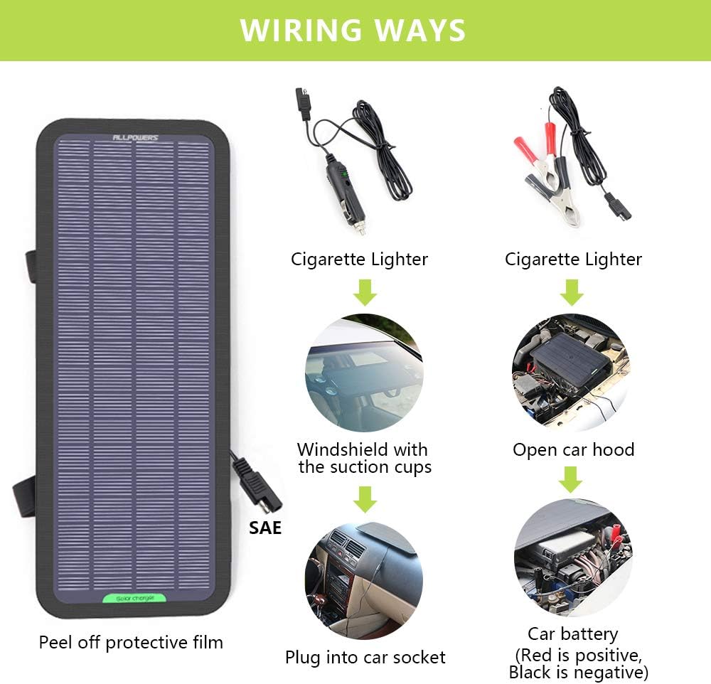 ALLPOWERS 18V 12V 5W Portable Solar Panel Car Boat Power Solar Panel Battery Charger Maintainer for Automotive Motorcycle Tractor Boat RV Batteries