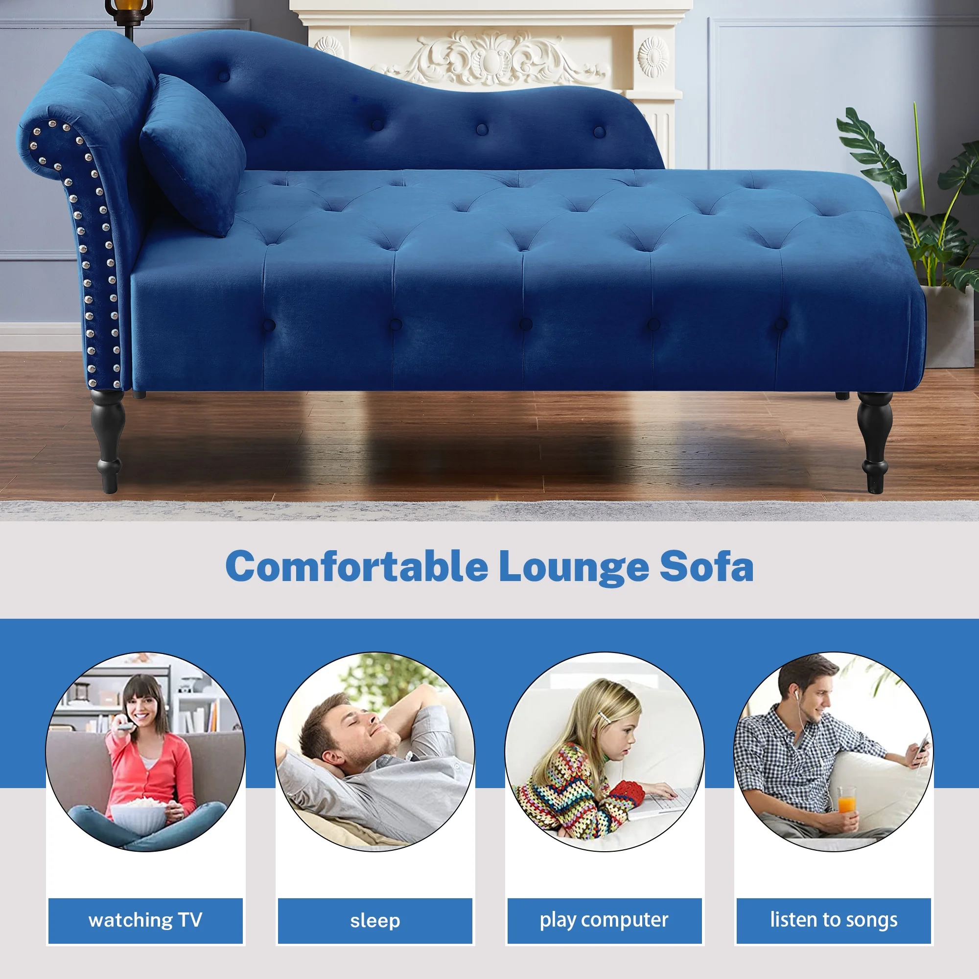 SYNGAR Modern Lounge Chaise Indoor, Leisure Sofa Accent Chair Upholstered Couch, Button Tufted Seat with Matching Accent Pillow