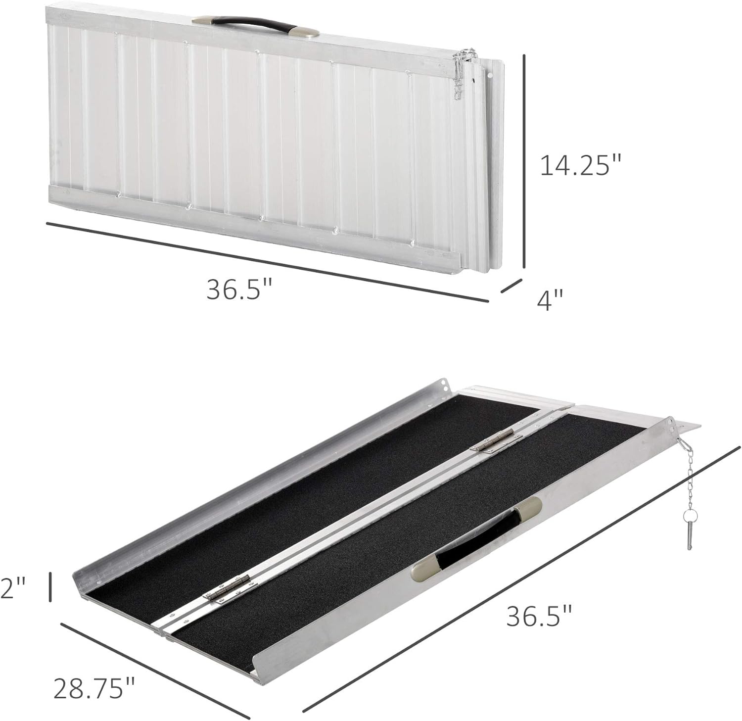 HOMCOM Aluminum Portable Skidproof PVC Carpeted Folding Wheelchair Ramp, 4'