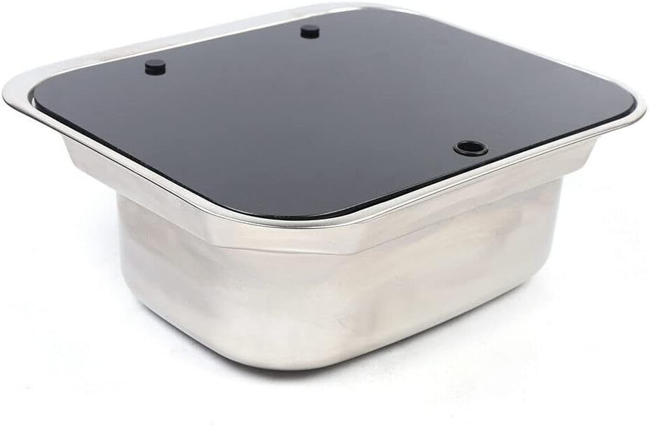 RV Caravan Sink, Stainless Steel Sink Hand Wash Basin Kitchen Basin Sink + Glass Lid+ Cold&Hot Faucet for Camper Boating Trailer Accessories