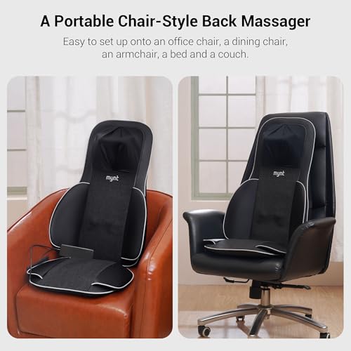 Mynt FSA HSA Eligible 3D Shiatsu Neck and Back Massager for Chair with 10 Deep Kneading Nodes, Back Massage with Heat