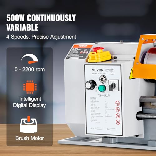 VEVOR Metal Lathe Machine, 7'' x 13.78'', Precision Benchtop Power Metal Lathe, 0-2200 RPM Continuously Variable Speed, 500W Brush Motor Metal Gears