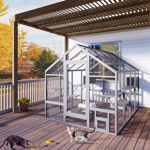 Cat Catio, Large Catio Outdoor Cat Enclosure for Multiple Cats with 7 Platforms, 2 Resting Box and 2 Bridges