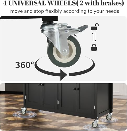 Rovibek Kitchen Island with Drawers 53 in Rolling Island Cart Mobile Solid Wood Portable Islands on Wheels with Storage Cabinet & Drawers, White
