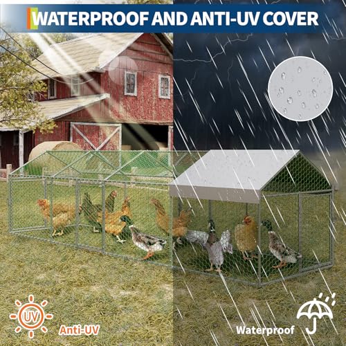 Large Metal Chicken Coop, 160" x40" x40" Chicken Runs for Yard with Cover, Walk in Poultry Cage with 3 Lockable Doors, Metal Chicken Run