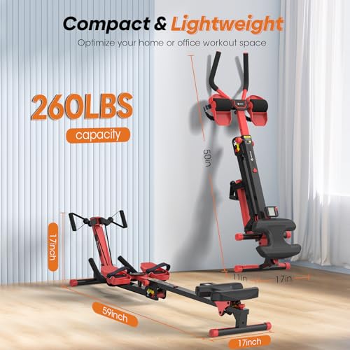 Rowing Machine, 4 in 1 Rowing and Ab Machine with 2 Levels of Workout Resistance