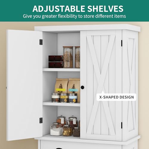 YITAHOME 72'' Tall Kitchen Pantry Cabinets, Farmhouse Storage Cabinets with Barn Doors, Drawer ＆ Adjustable Shelves