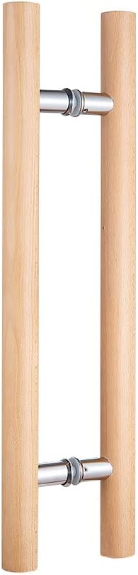 Glass Door Handle 304 Solid Connector,Wood Handle for Sauna Room,Push Pull Door Handle Beech Wood Door Pull,Front Door Handle (Length 24inches
