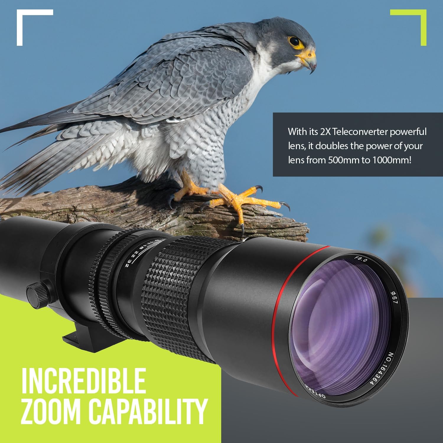 High-Power 500mm/1000mm f/8 Manual Telephoto Lens for Canon EOS 80D, 90D, Rebel T3, T3i, T5, T5i, T6i, T6s, T7, T7I, T8I, SL3, 60D, 70D, 5D, EOS5D IV