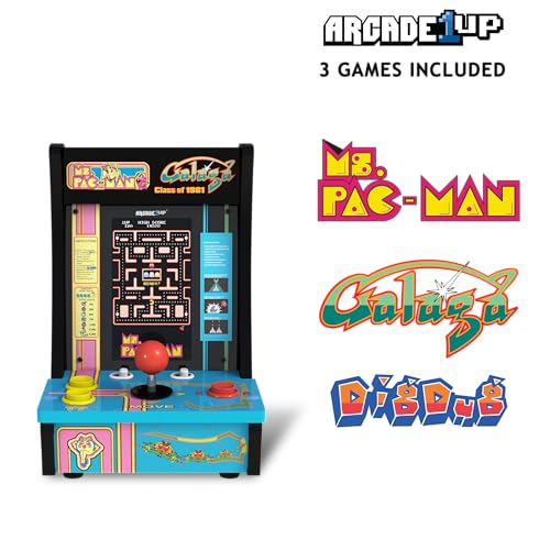 Arcade1Up Class of ‘81 Ms. PAC-Man/Galaga Countercade – 3 Classic Games, Retro Game Console for Home, Portable Console with 7-inch Screen