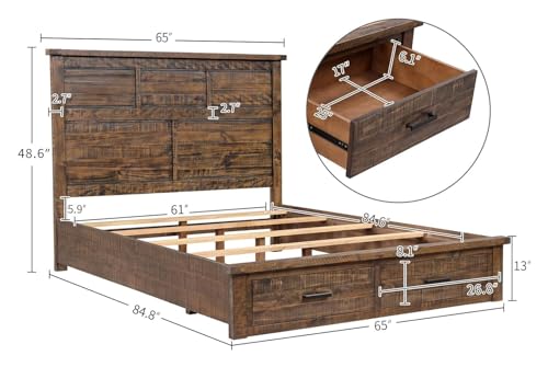 Solid Queen Bed Frame with 2 Storage Drawers, Queen Size Platform Bed Frame with High Headboard