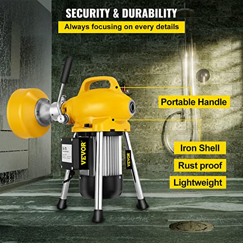 VEVOR 66 Ft x2/3 Cleaner Machine Electric Drain Auger with 2 Cables for 3/4" to 4" Pipes Power Spin with Autofeed Function & 6 Cutters