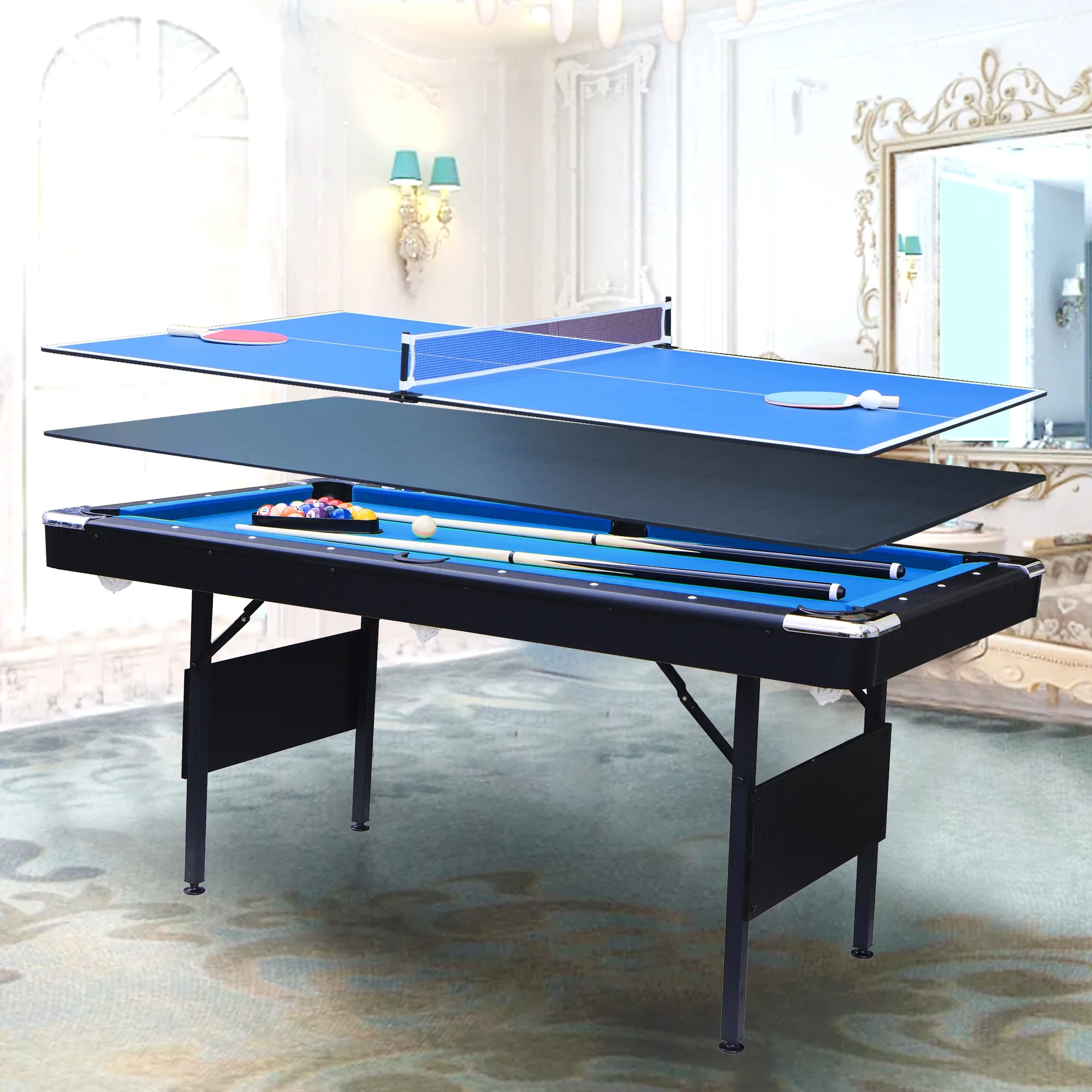SEGMART 3 in 1 Billiards Table, 5.5 ft Folding Pool Table, Tennis Multigame Table, Multifunctional Snooker Table