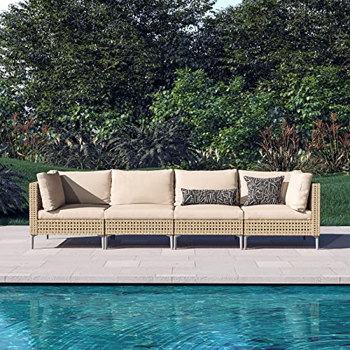 Grand patio 7-Piece Wicker Patio Furniture Set, Boho Outdoor Conversation Set Sectional Sofa with Water Resistant Thick Cushions and Coffee Table