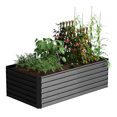 FOOWIN 2pcs 8x4x2ft Galvanized Raised Garden Bed, Planter Raised Garden Boxes Outdoor, Large Metal Raised Beds for Gardening