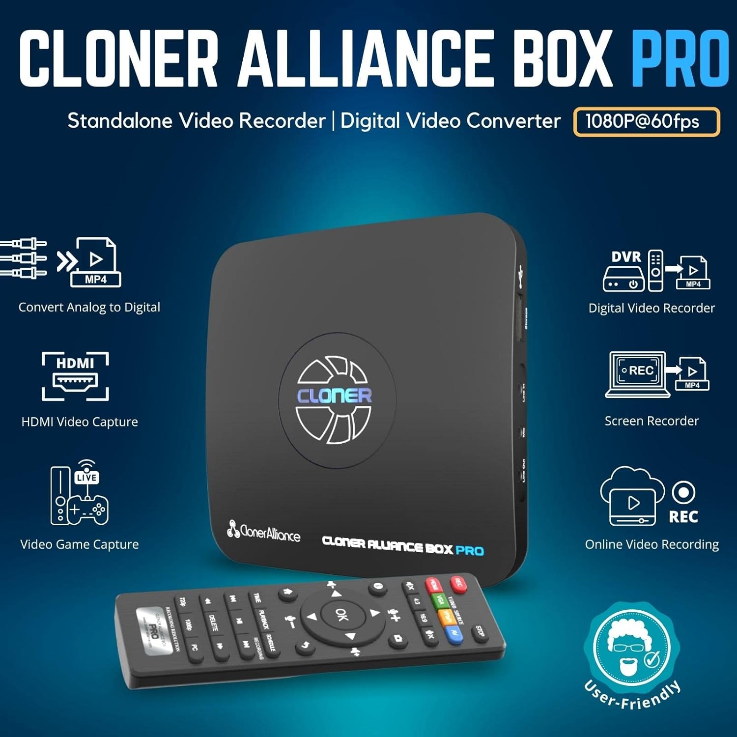 Box Pro, 1080p@60fps Video Recorder, DVR with HDMI Capture, Playback on TV. RCA/YPbPr/VGA to Digital Converter. Schedule Recording. No PC Required.