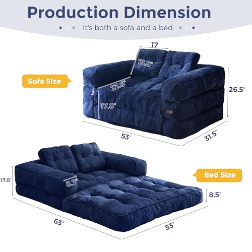MAXYOYO Folding Sofa Bed, L-Shaped Convertible Sofa Bed with Armrest Foldable Sleeper Couch with Pillow