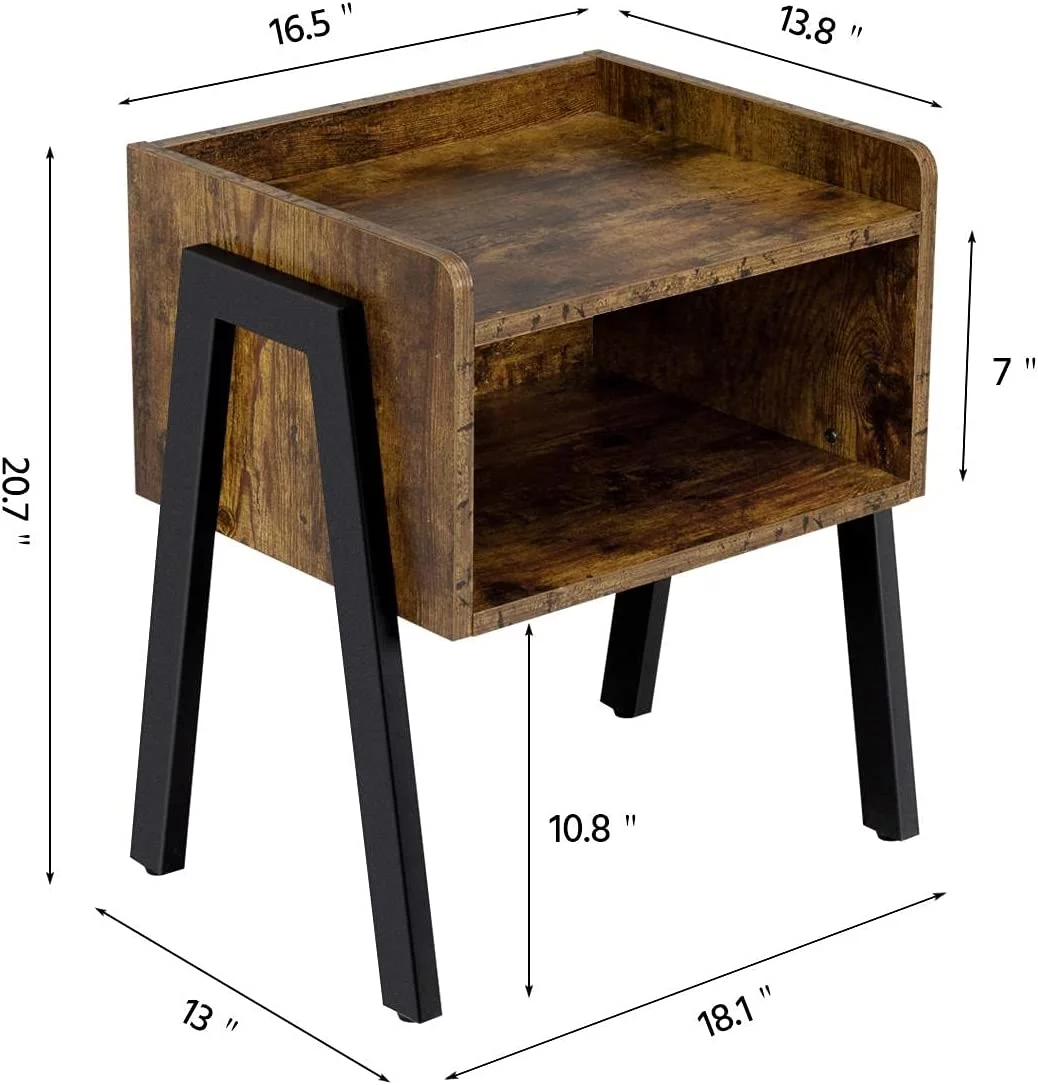 Industrial Living Room 3-Piece Table Sets - Includes Coffee Table & Two End Sofa Side Tables, Wood Home Accent Furniture, Easy Assembly, Rustic Brown