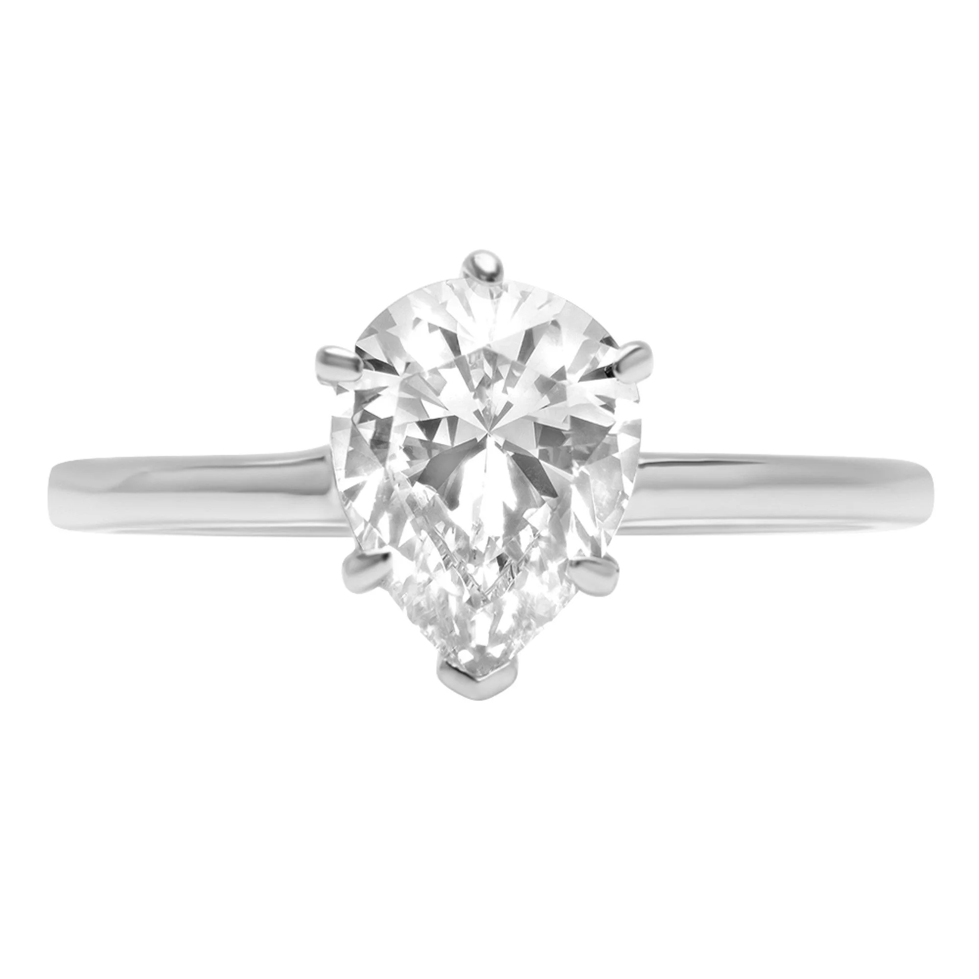 2.0 ct Pear Cut Genuine Cultured Diamond SI1-SI2 I-J 18K White Gold Solitaire Promise Wedding Statement Engagement Designer Ring size 3.5