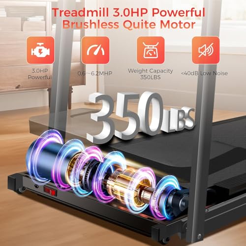 Treadmill with Handles, Portable Small Treadmills for Home and Office, 3.0HP Folding Walking Pad with 300 lbs Capacity, Cup Holder
